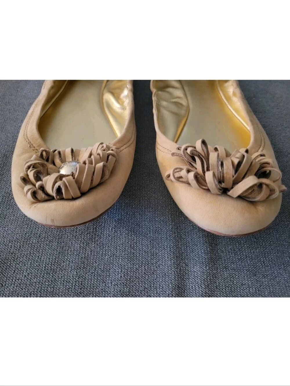 Vintage Y2k Coach Suede Leather Ballet Flats Ariza Khaki Tan Fringe Medallion 9